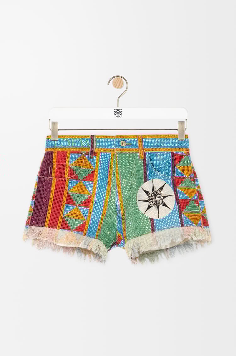 LOEWE Pantalón corto en denim con cristales Multicolor