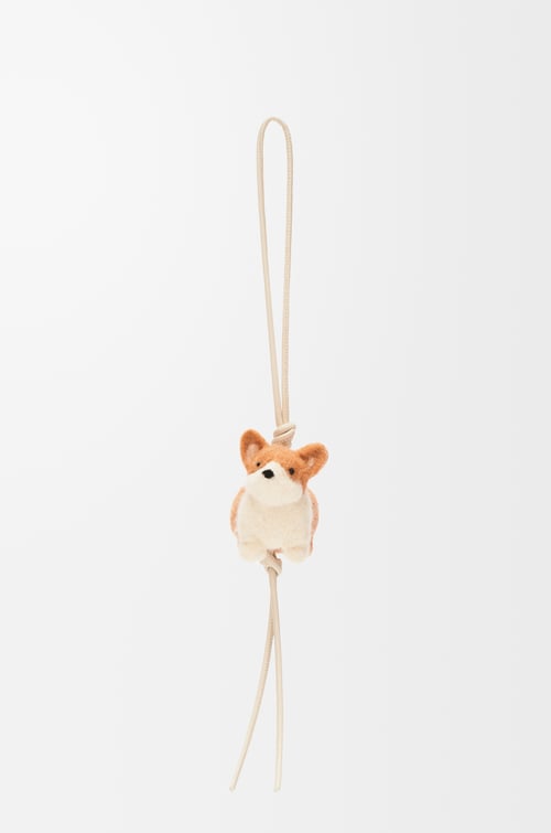 LOEWE Corgi charm in felt and calfskin Soft White/Orange