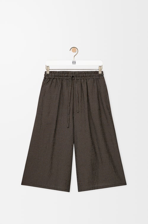 LOEWE Pantalón corto en mezcla de algodón y lino con cordón Negro/Multicolor
