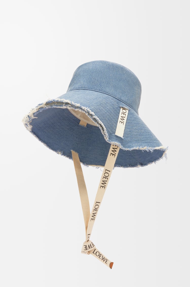 LOEWE Frayed fisherman hat in denim and calfskin Blue Denim