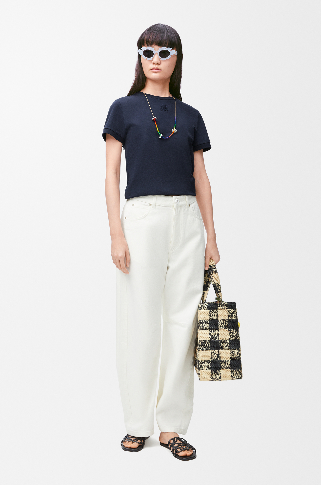LOEWE Camiseta con encaje en algodón Azul Marino
