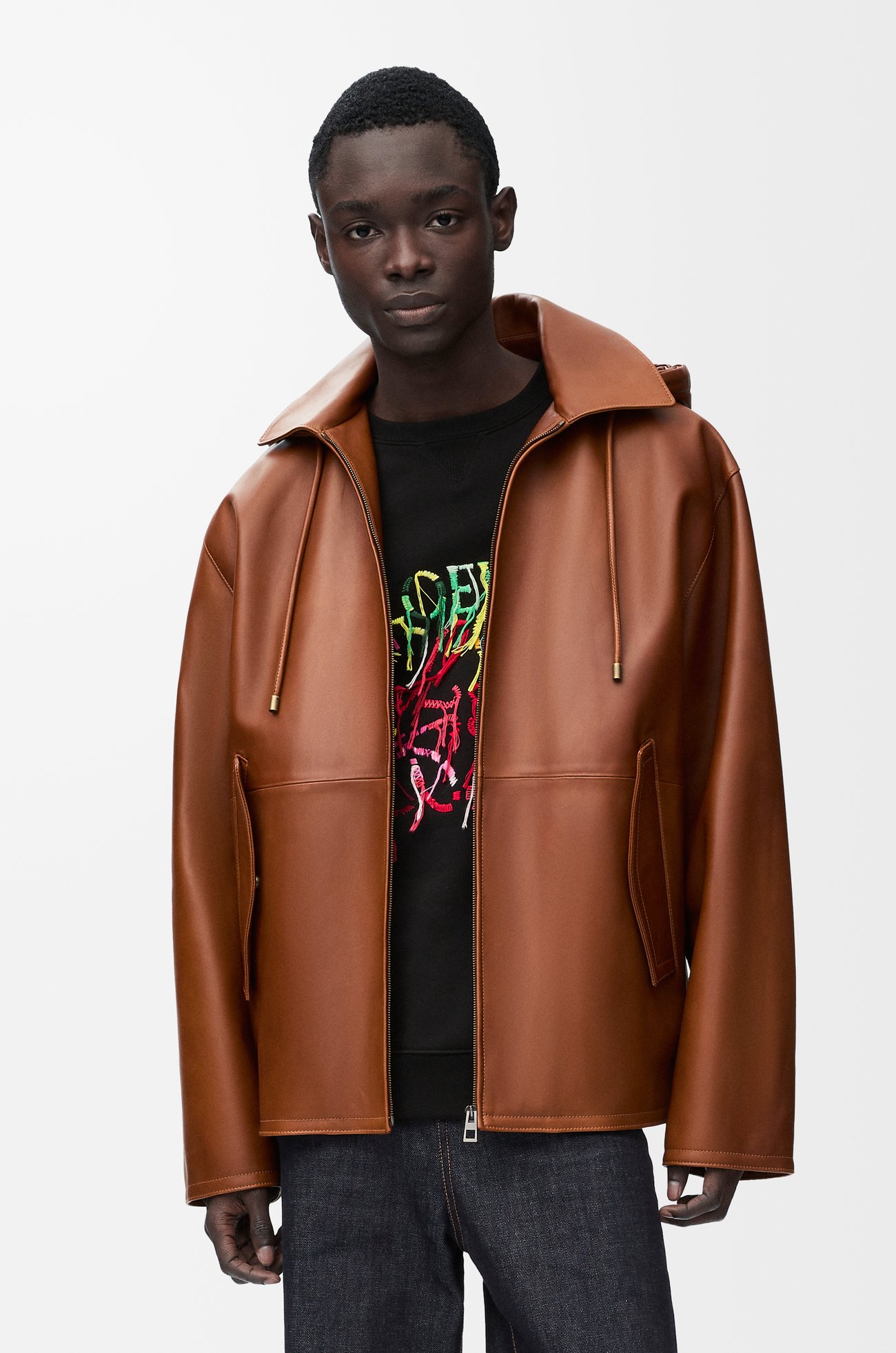 LOEWE Hooded jacket in nappa lambskin Earth Brown