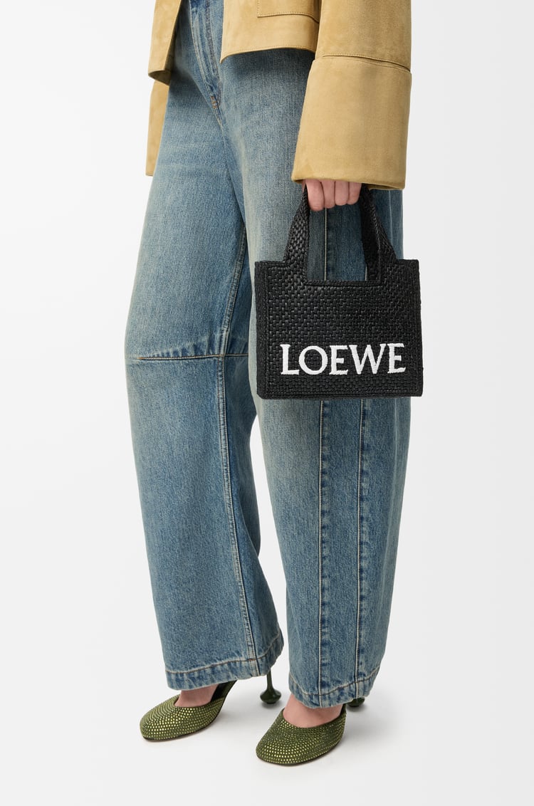 LOEWE Mini LOEWE Font tote in raffia Black