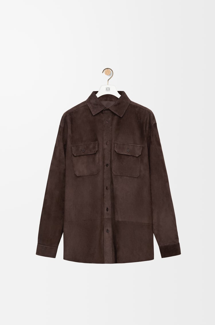 LOEWE Overshirt in suede calfskin Dark Brown