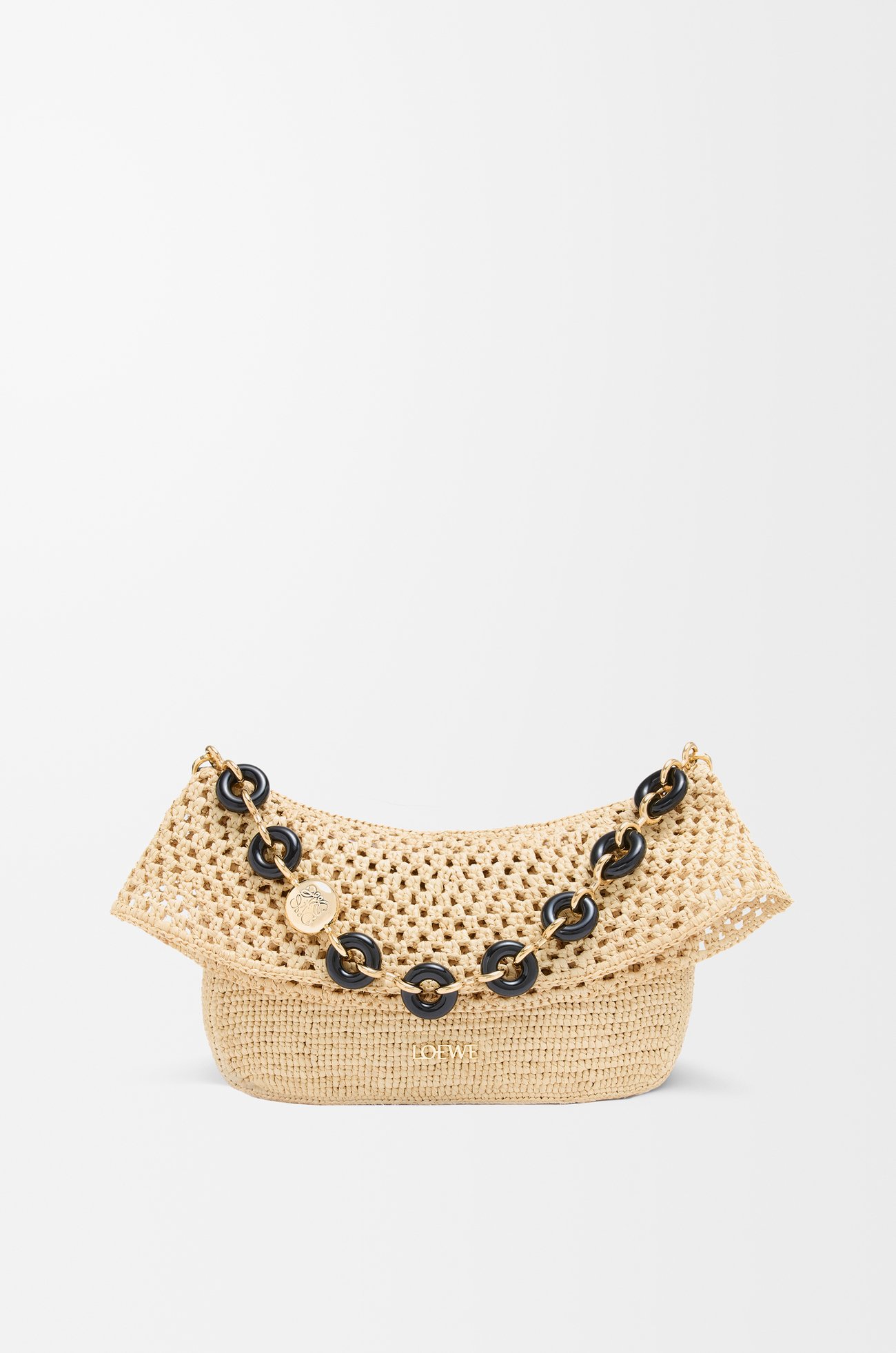 LOEWE Bolso Ola mediano en rafia y piel de ternera Natural