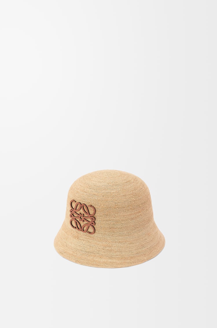 LOEWE Bucket hat in raffia and calfskin Natural