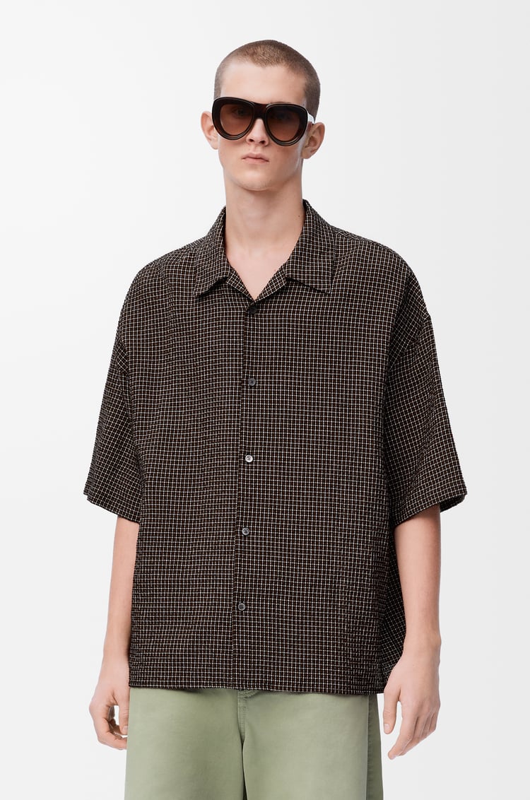 LOEWE Camisa de manga corta en mezcla de lino y algodón Negro/Multicolor