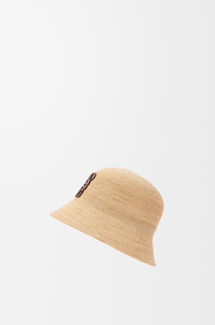 LOEWE Bucket hat in raffia and calfskin Natural