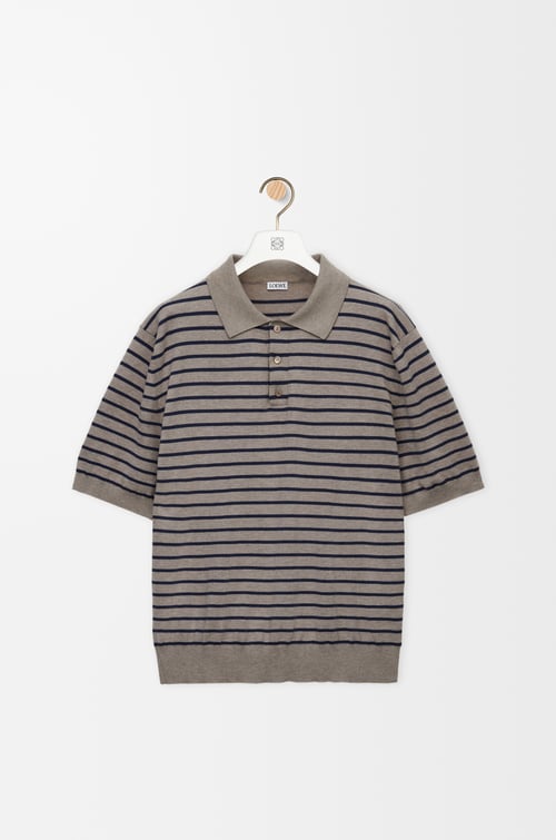 LOEWE Polo sweater in cotton Grey/Navy Blue