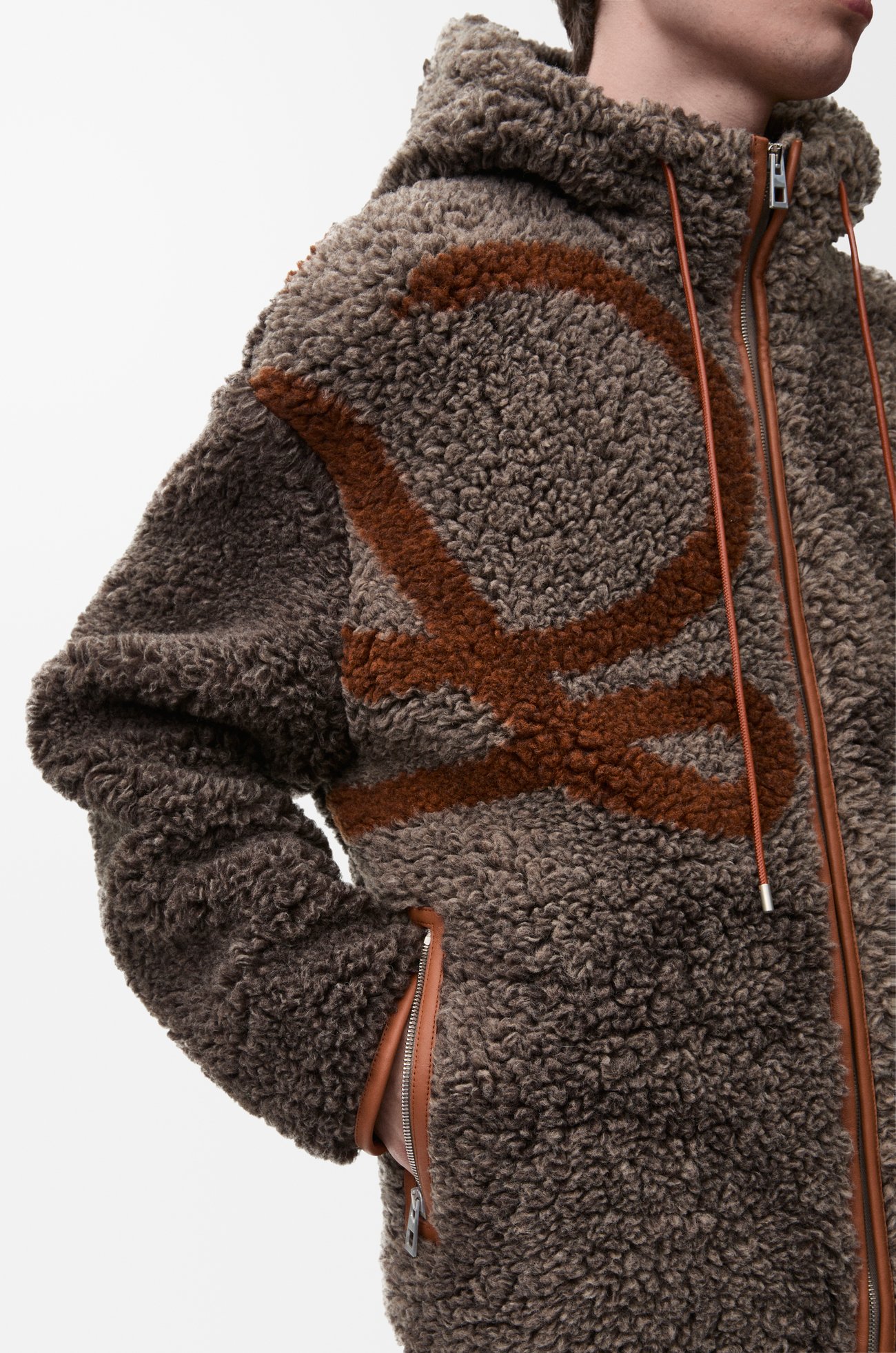 LOEWE Hooded jacket in wool blend Beige/Khaki Green