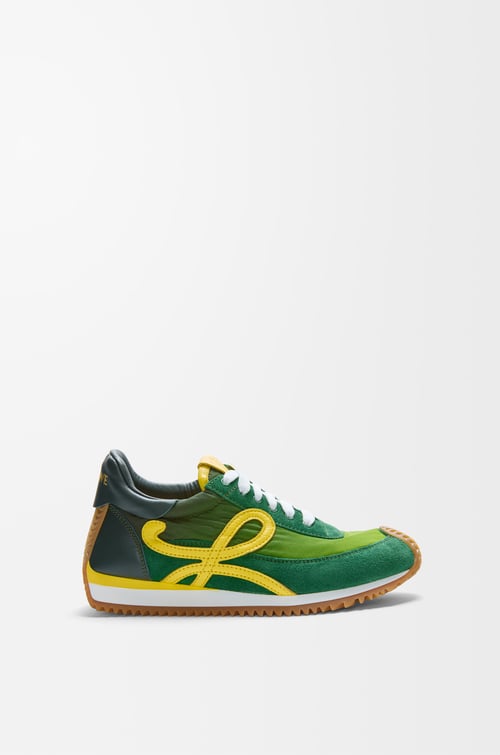LOEWE Zapatilla Flow Runner 2.0 en nailon y ante Verde Degradado/Amarillo