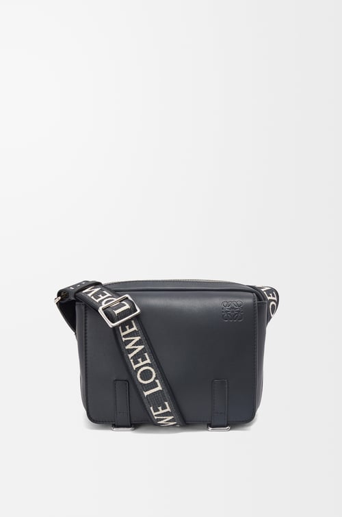 LOEWE XS Military messenger bag in supple smooth calfskin and jacquard Deep Navy