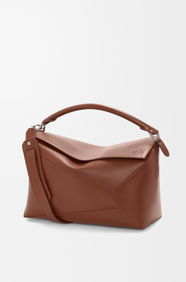 LOEWE Large Puzzle bag in shiny calfskin Brownie