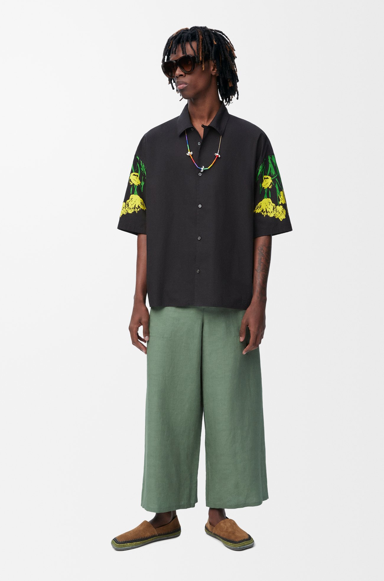 LOEWE Pantalón cropped en viscosa y lino Salvia
