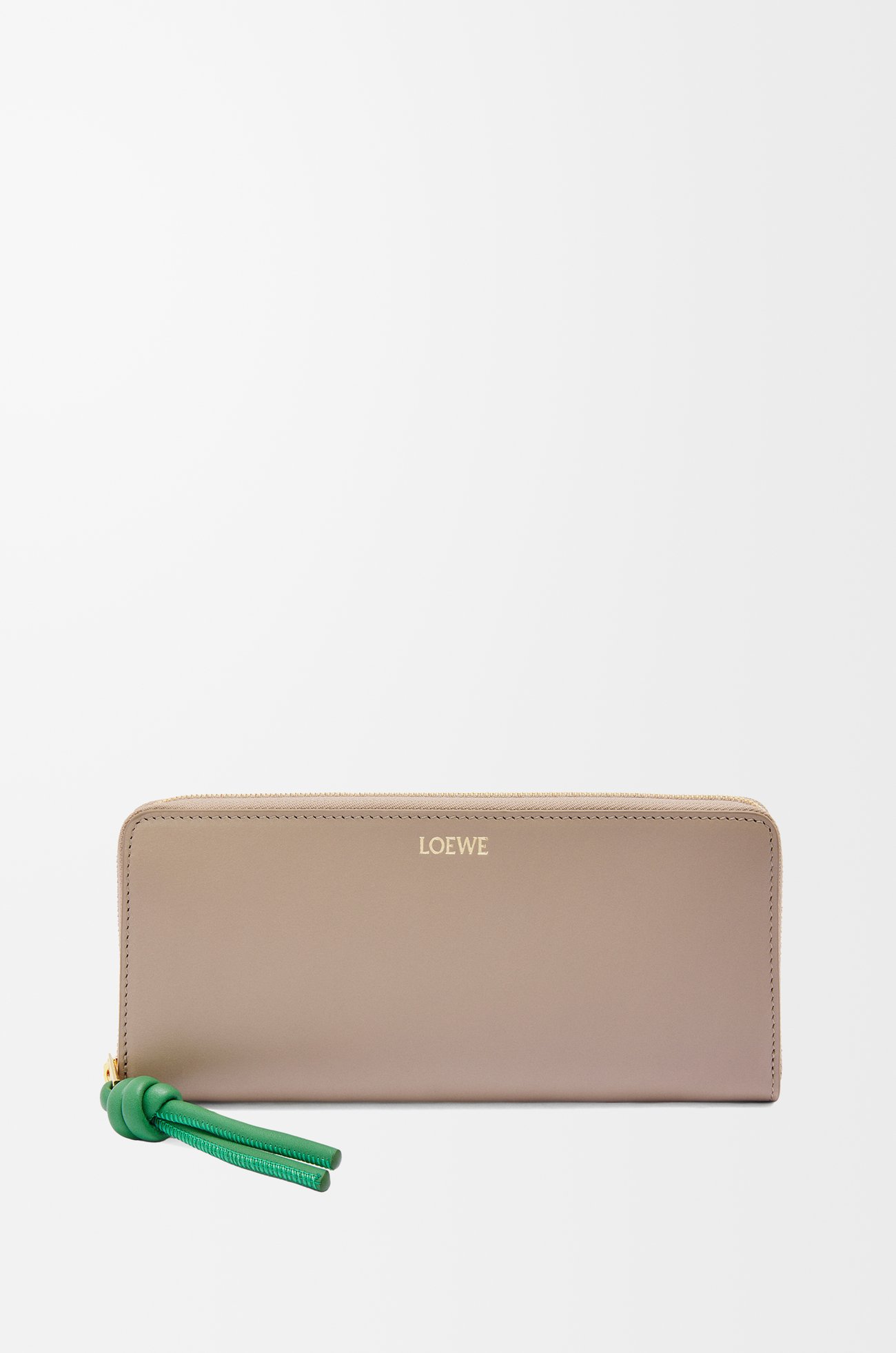 LOEWE Knot zip around wallet in shiny nappa calfskin Sand/Tropical Green