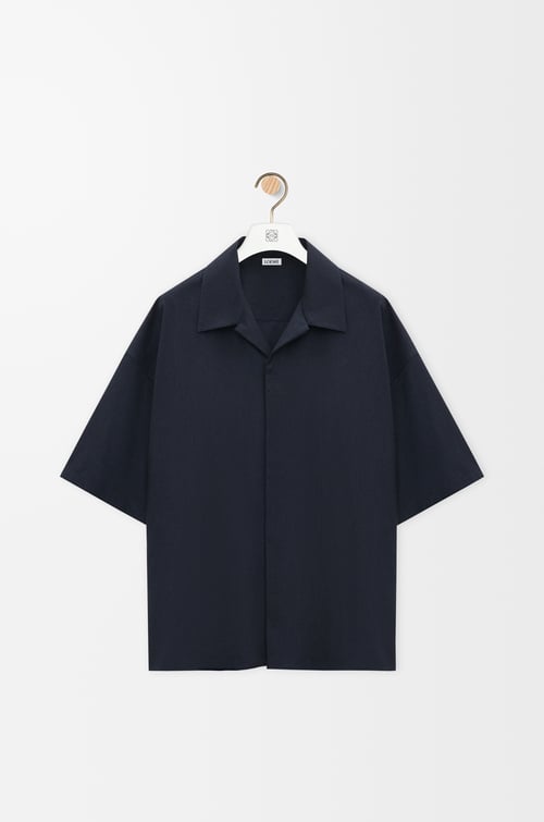 LOEWE Camisa de manga corta en lana Azul Oscuro