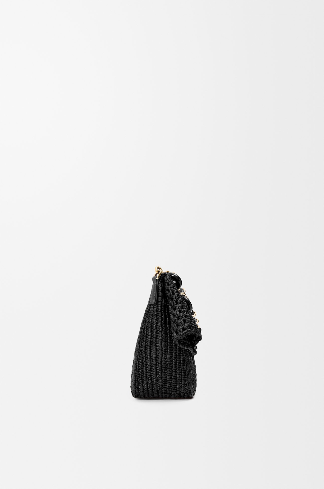 LOEWE Bolso Ola mediano en rafia y piel de ternera Negro
