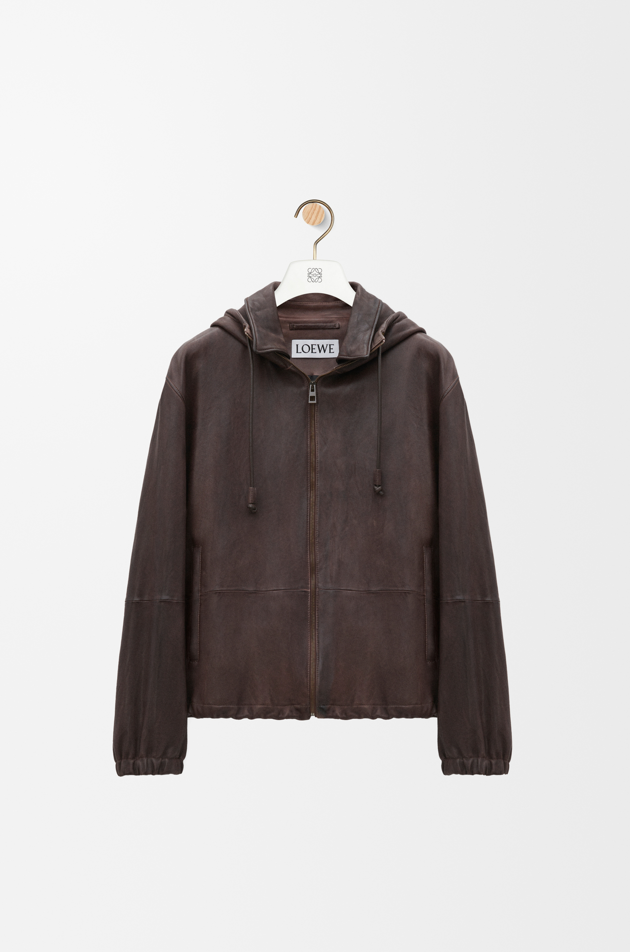 LOEWE Hooded jacket in nappa lambskin Dark Brown