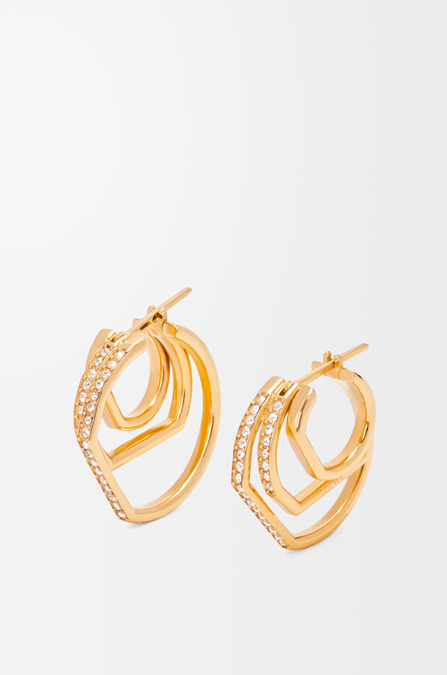 LOEWE Pendientes de aro Stacked en plata de ley y cristales Dorado/Blanco