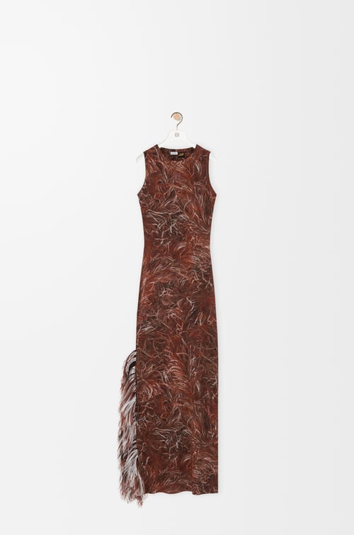LOEWE Feather tank dress in modal Brown/Multicolor