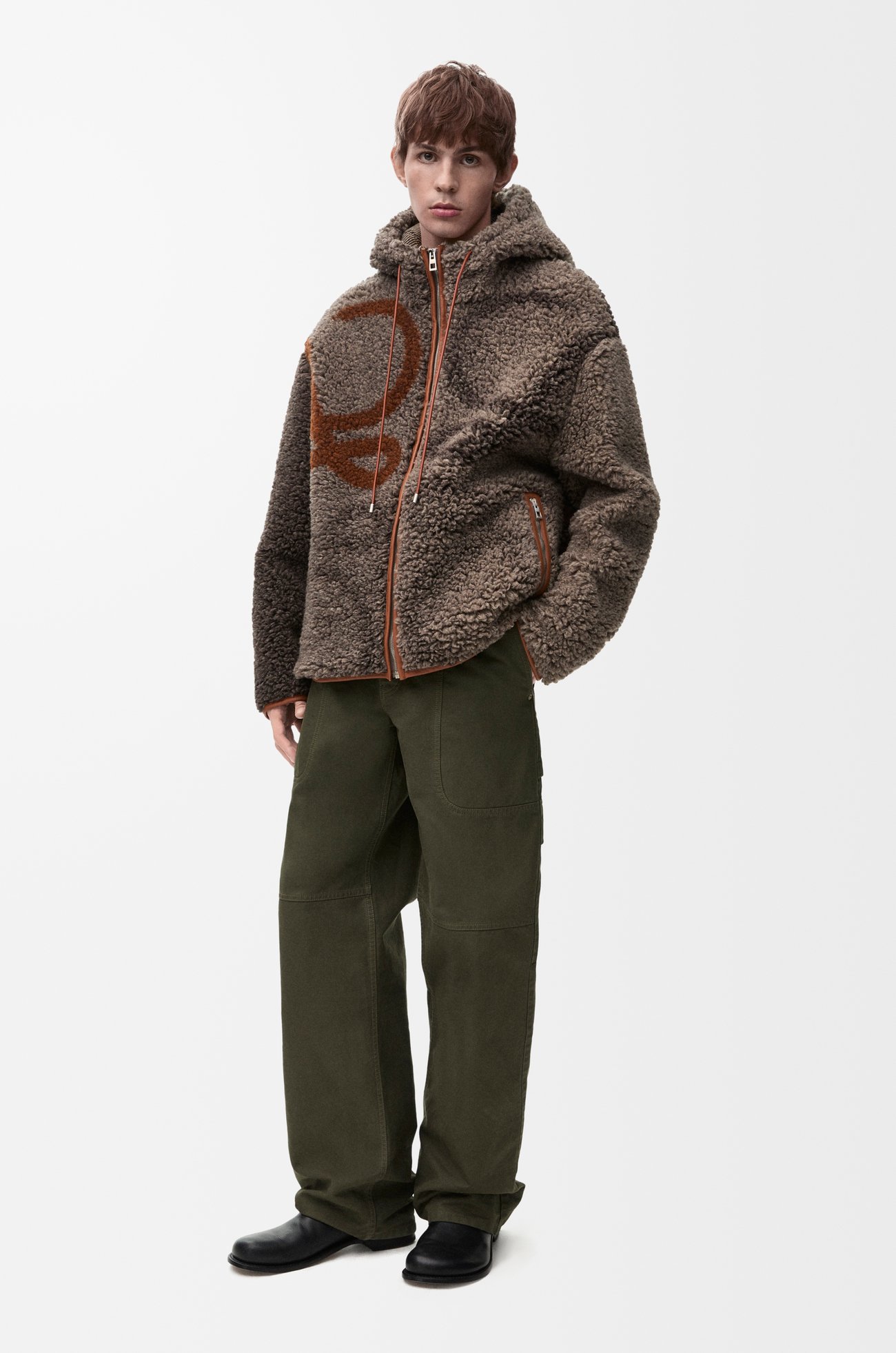 LOEWE Hooded jacket in wool blend Beige/Khaki Green