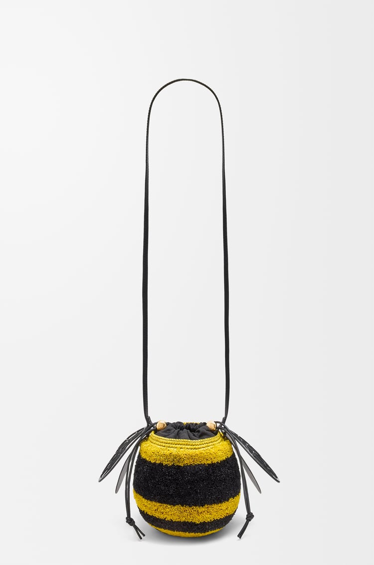 LOEWE Bee basket in raffia and calfskin Yellow/Black