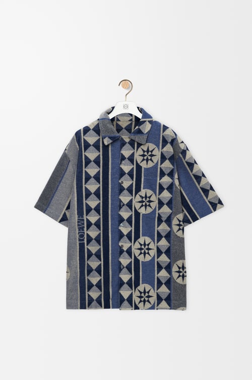 LOEWE Camisa de manga corta en jacquard de algodón Azul/Multicolor
