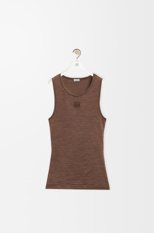 LOEWE Top de tirantes Anagram en lana elástica Marrón Chocolate