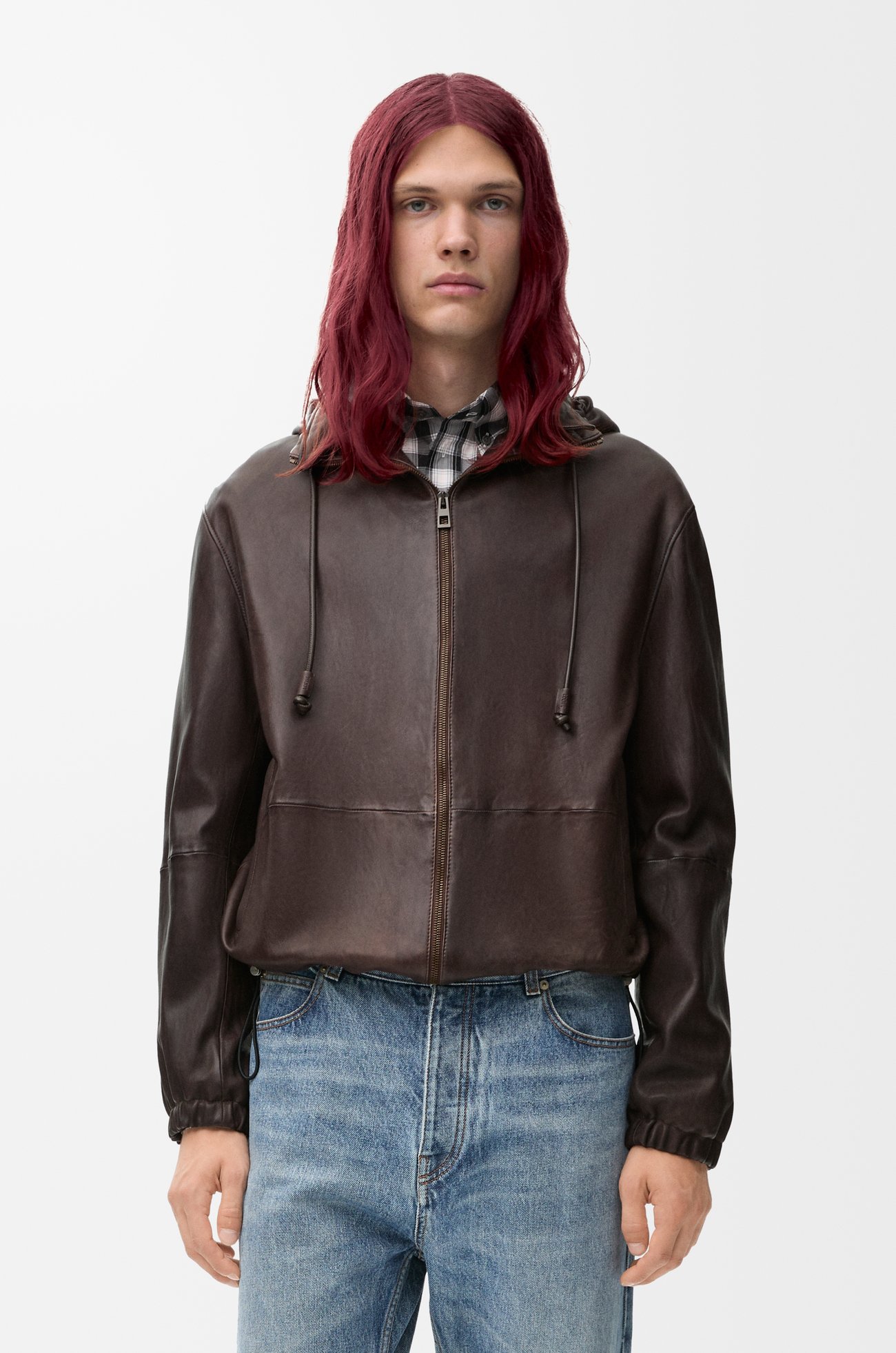 LOEWE Hooded jacket in nappa lambskin Dark Brown