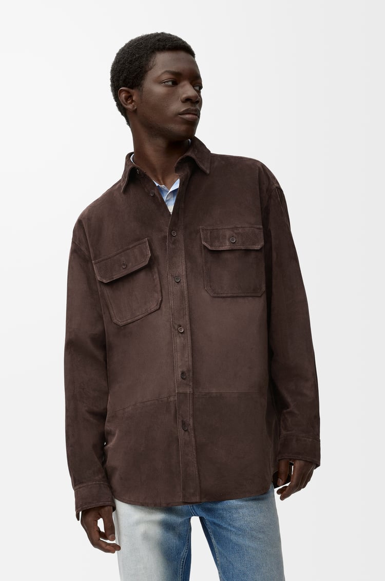 LOEWE Overshirt in suede calfskin Dark Brown
