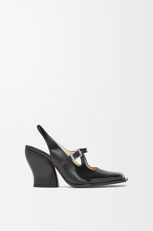 LOEWE 麂皮小牛皮 Onda 後繫帶高跟鞋 黑色