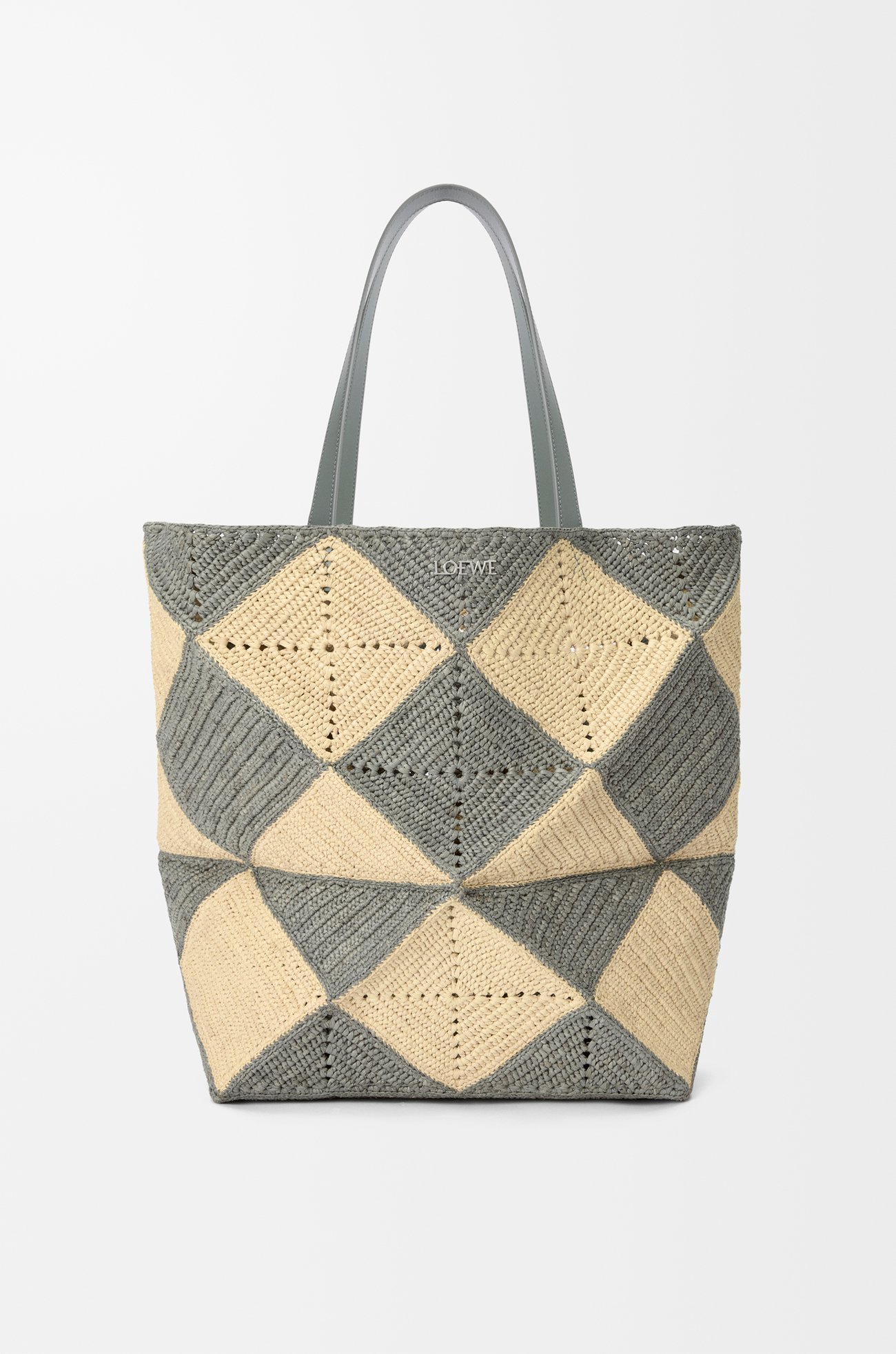 LOEWE Puzzle Fold tote XL en raphia Naturel/Gris