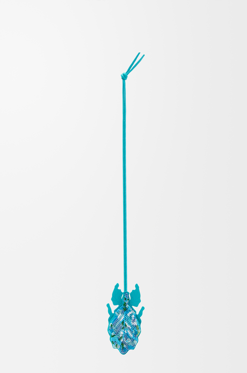 LOEWE Leaf insect keyfob charm in beaded leather Deep Turquoise