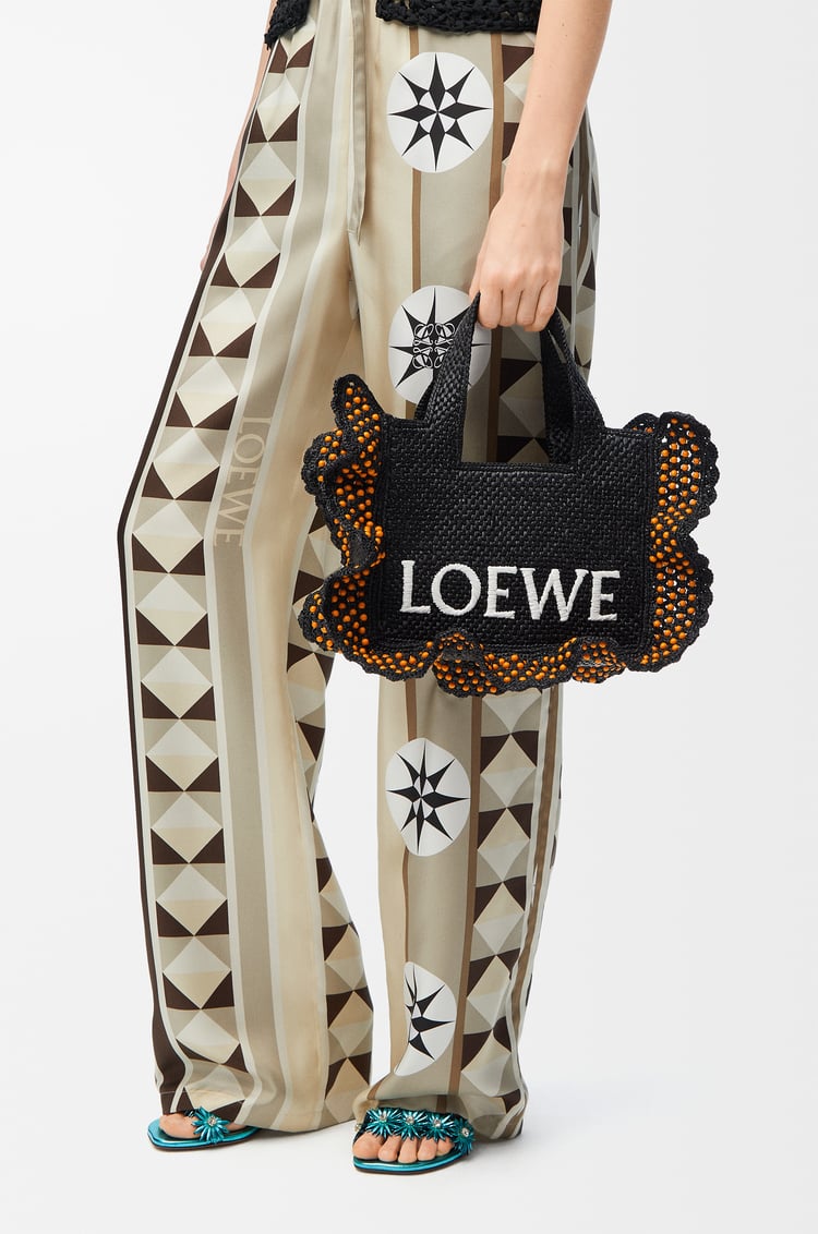 LOEWE Small LOEWE Font tote in raffia Black