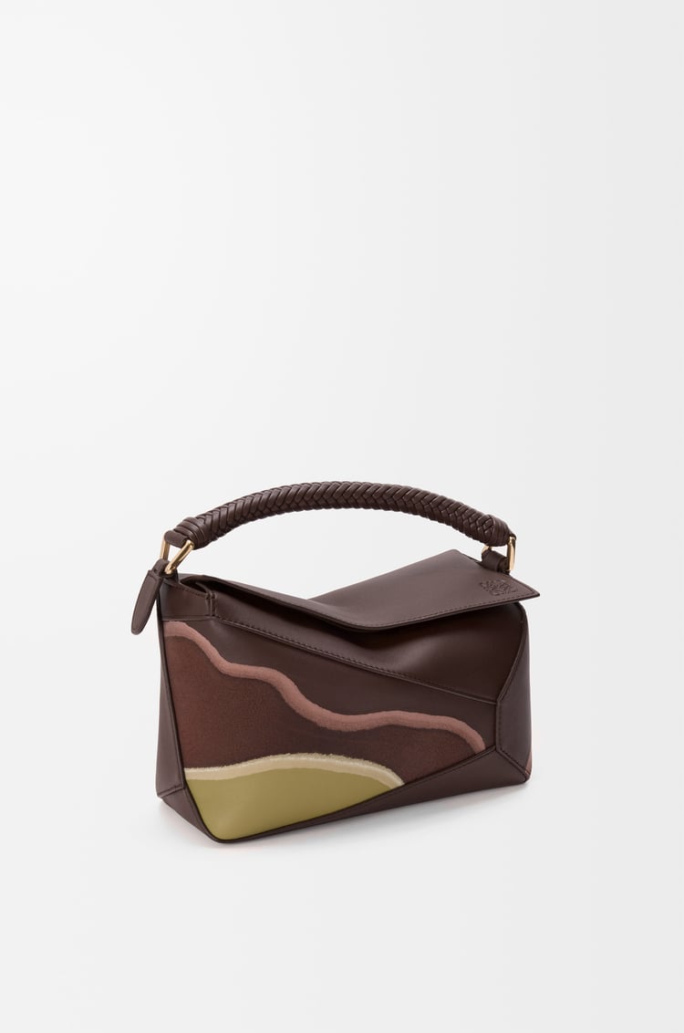 LOEWE Small Puzzle Edge bag in nappa calfskin Chocolate/Light Moss