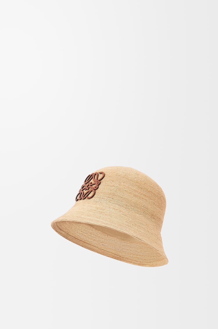 LOEWE Bucket hat in raffia and calfskin Natural